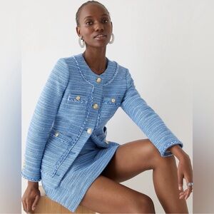 J.Crew Long Lady Jacket in Blue Sequin Tweed Sz 14 NWT